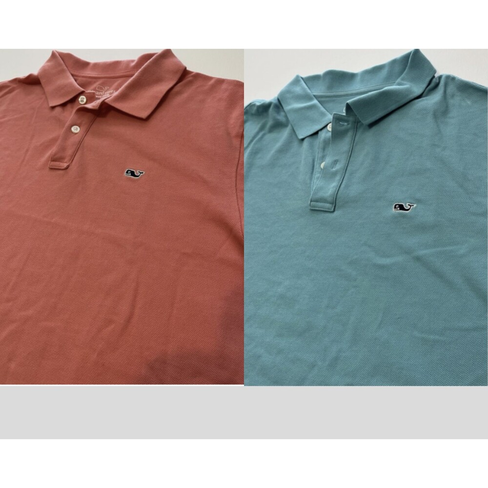 VINEYARD VINES HERITAGE POLO SHIRT MENS LARGE (BLUE & PINK COTTON BUNDLE)